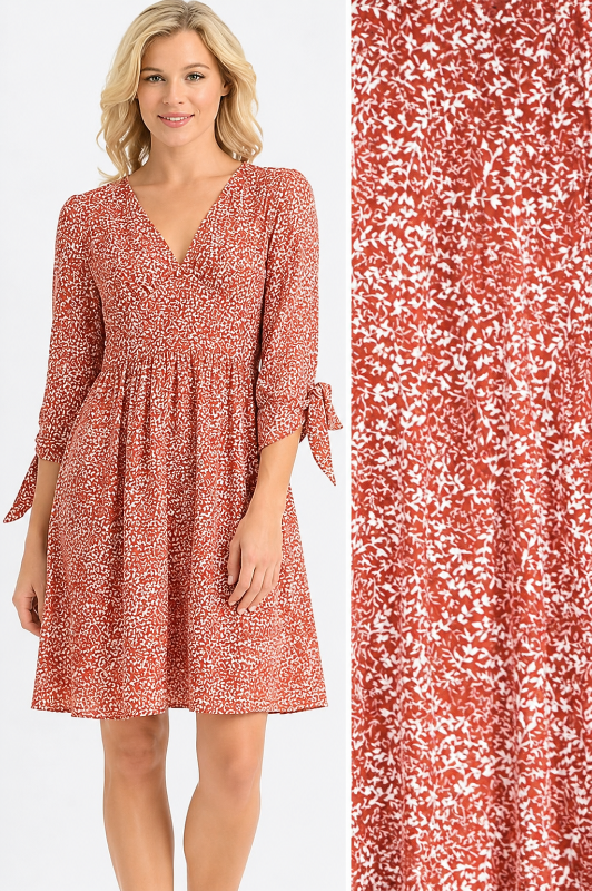 Gilli Small Leaves Print Empire Dress - Rust