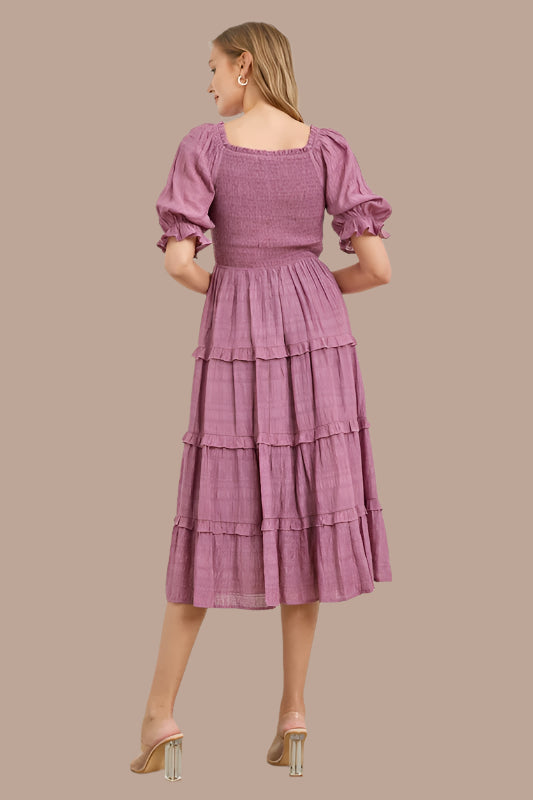 Polagram Tiered Smocked Midi Dress - Blueberry Lavender