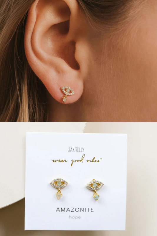 JaxKelly Amazonite Evil Eye Drop Earrings