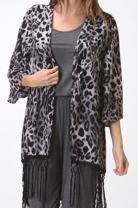 Honey Punch Fringe Kimono - Animal Print