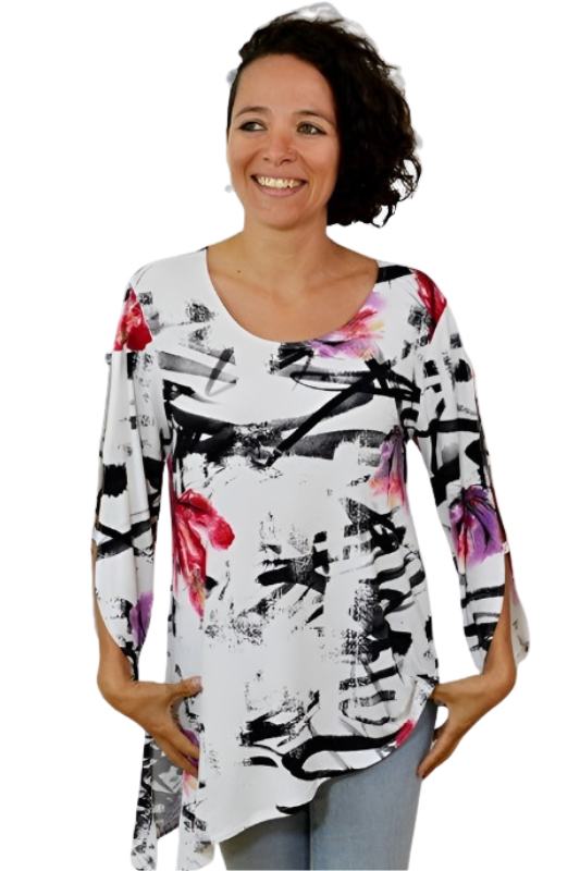 Sea & Anchor Print Asymmetrical Tunic - Red Purple