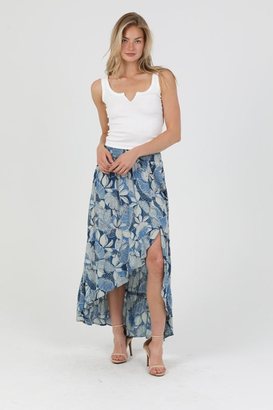 Angie Lemons and Wedges Print Tropical Hi Lo Skirt - Blue