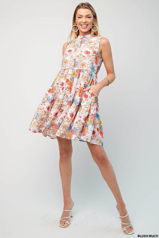 Sunny Mandarin Floral Swiss Dot Dress - Blush Multi