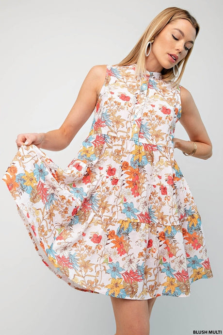 Sunny Mandarin Floral Swiss Dot Dress - Blush Multi