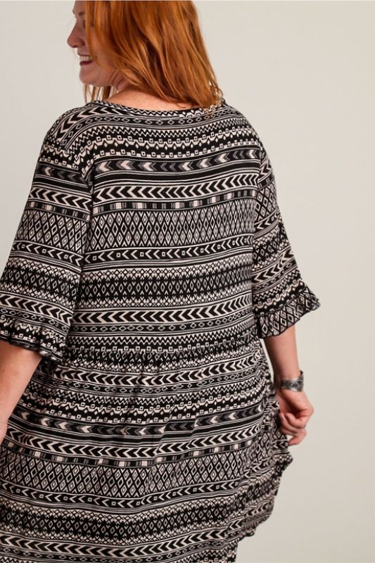 Casual Print Babydoll Tunic Top - Multi