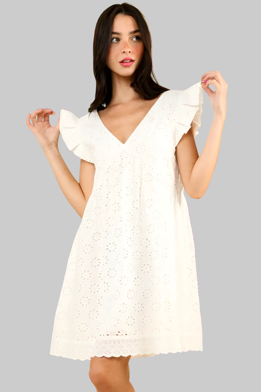 Cindy White Eyelet Mini Dress