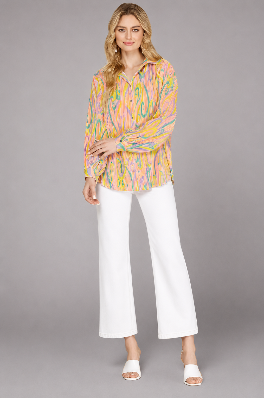 She + Sky Print Plisse Shirt Blouse - Banana/Pink