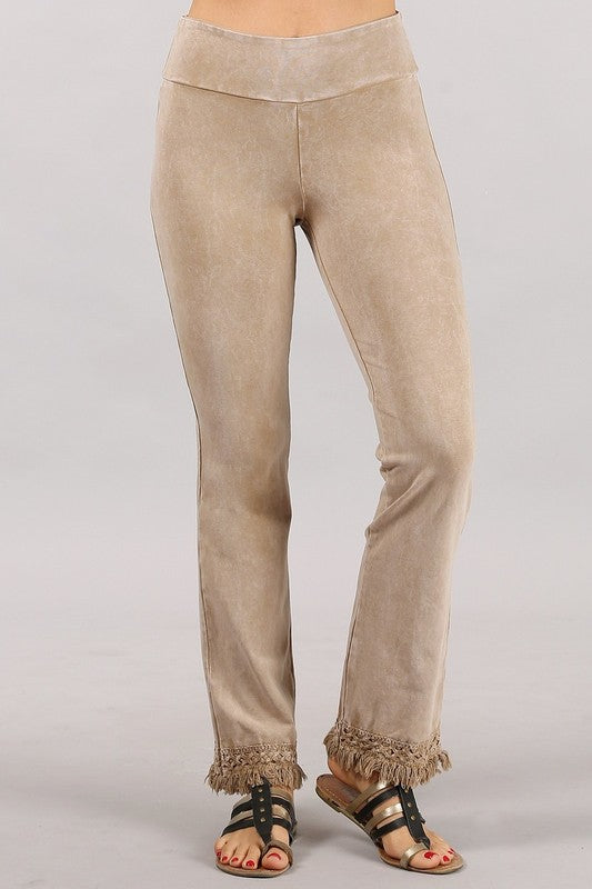 Chatoyant Mineral Wash Ankle Fringe Hem Pants - Many Colors