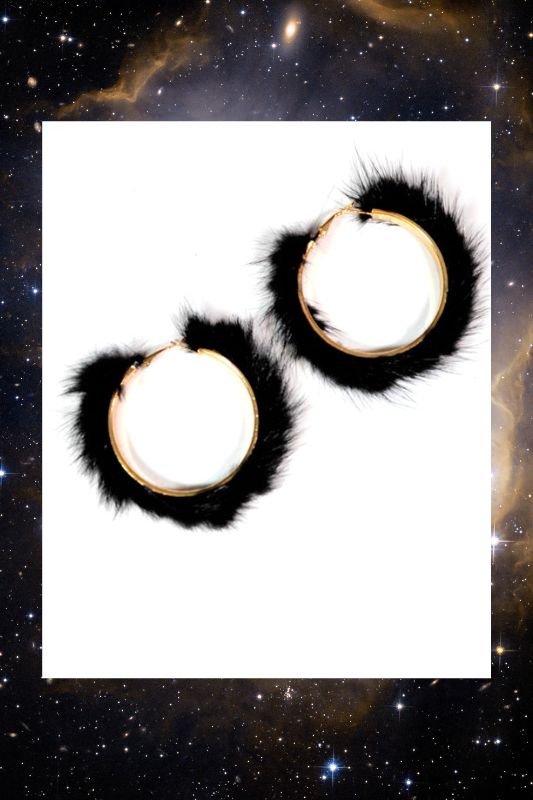Faux Fur Pierced Hoop Earrings - Black/ Fuchsia/ Red