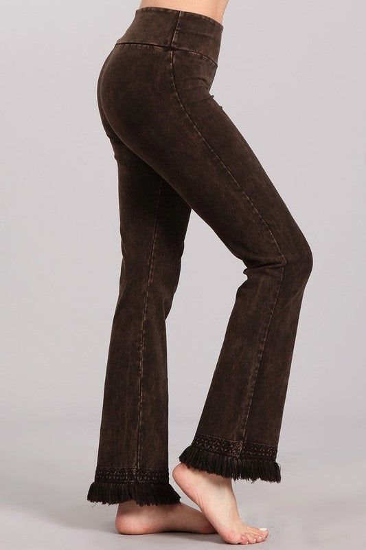 Chatoyant Mineral Wash Ankle Fringe Hem Pants - Many Colors