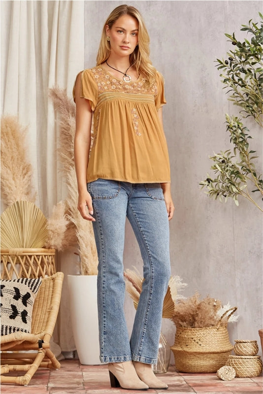 Savanna Jane Split Sleeve Embroidered Top