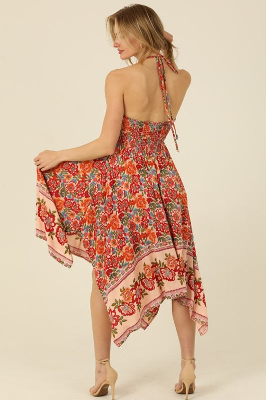 Angie Sonia Floral Halter Handkerchief Dress - Bisque