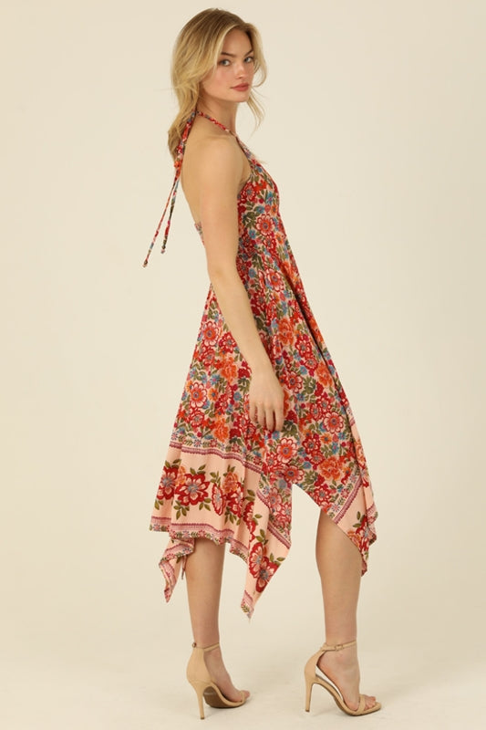 Angie Sonia Floral Halter Handkerchief Dress - Bisque