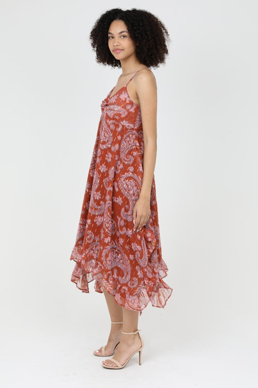 Angie Anita Paisley Party Iridescent Handkerchief Dress - Rust