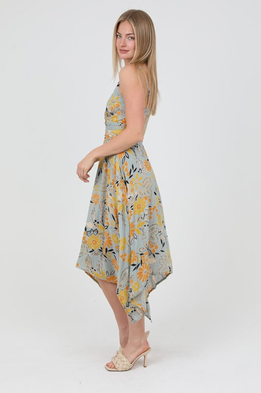 Angie Jeena Floral Handkerchief Dress - Slate/ Blue Metallic