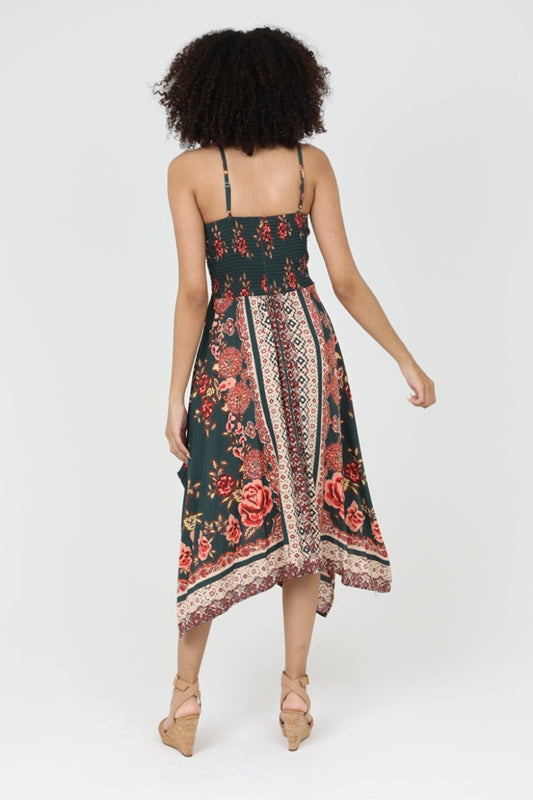 Angie Samantha Floral Handkerchief Dress - Olive