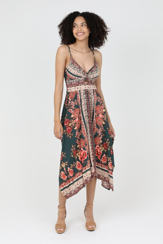 Angie Samantha Floral Handkerchief Dress - Olive