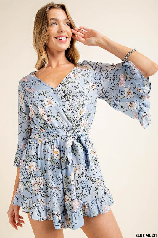 Kori Wildflower Print Romper - Blue Multi