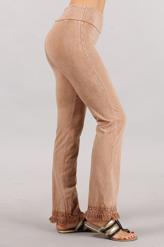 Chatoyant Mineral Wash Ankle Fringe Hem Pants - Many Colors