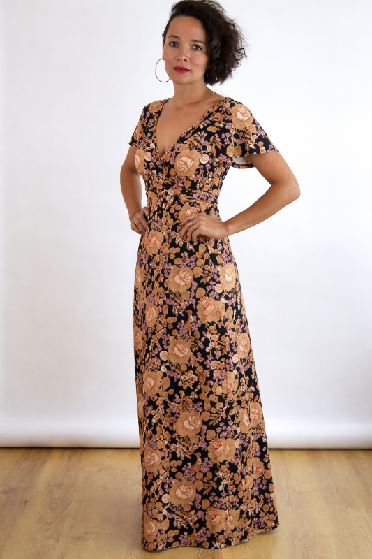 Carolina Floral Belted Wrap Maxi Dress - Black Vintage Floral
