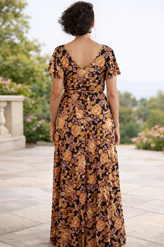 Carolina Floral Belted Wrap Maxi Dress - Black Vintage Floral