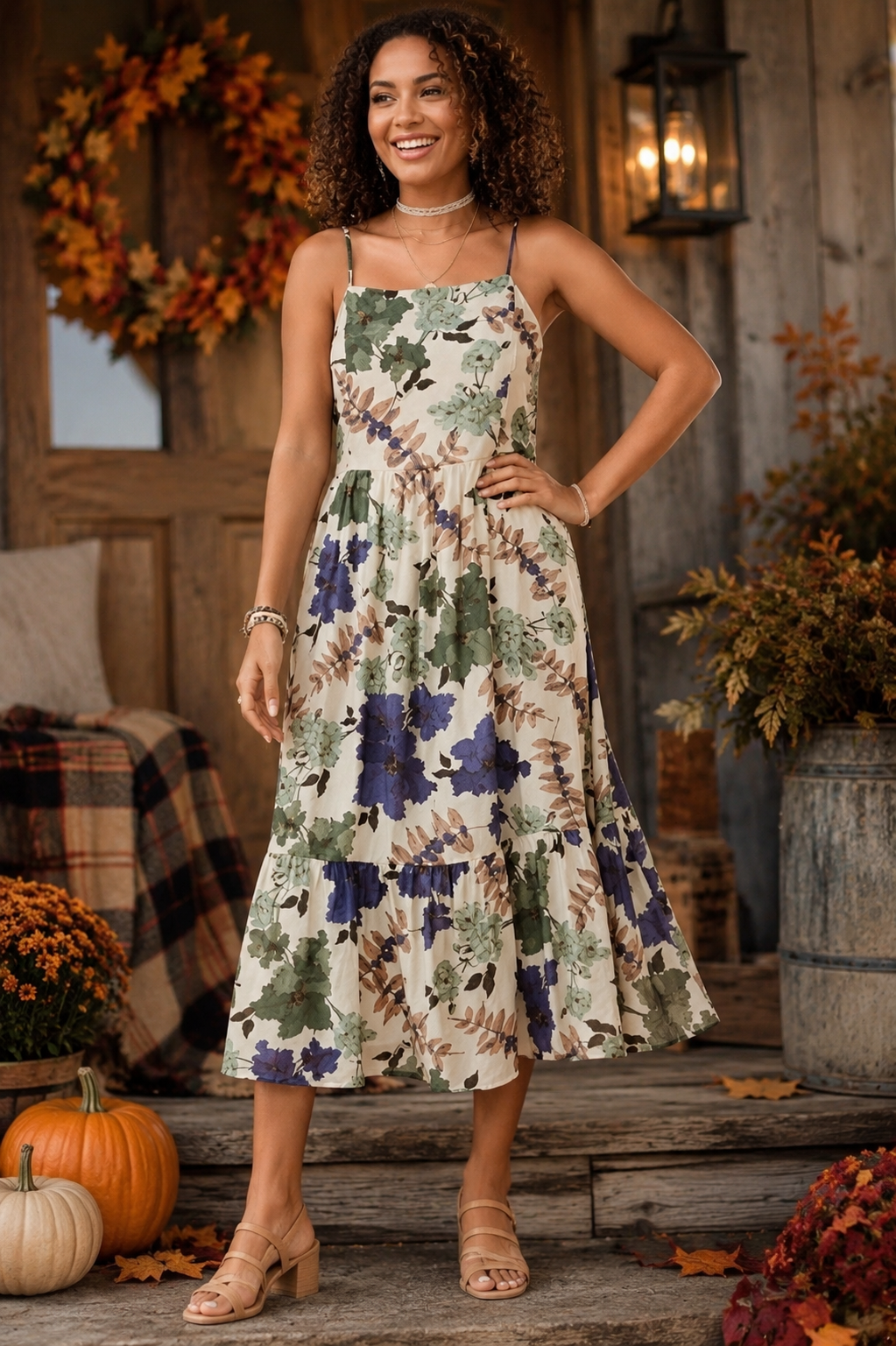 Hayden Smock Back Tiered Tank Midi Dress - Blue Green Mix