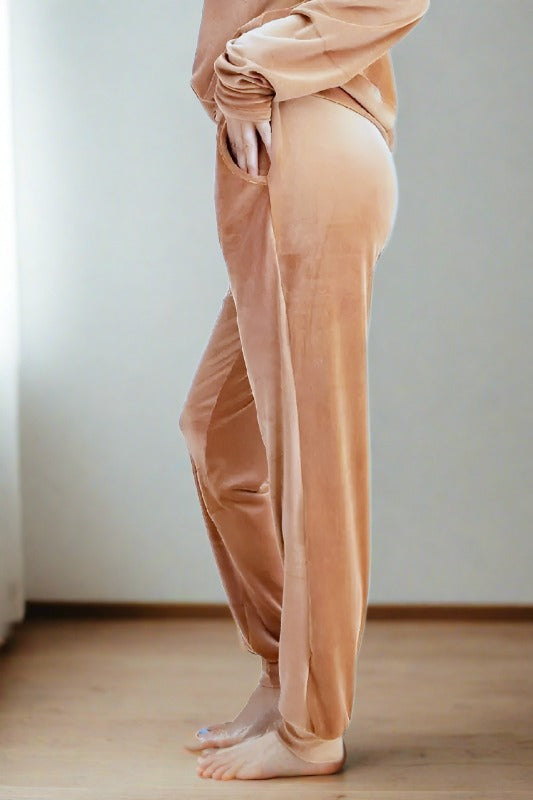 Velour Lounge Jogger Pants USA Made - Cinnamon