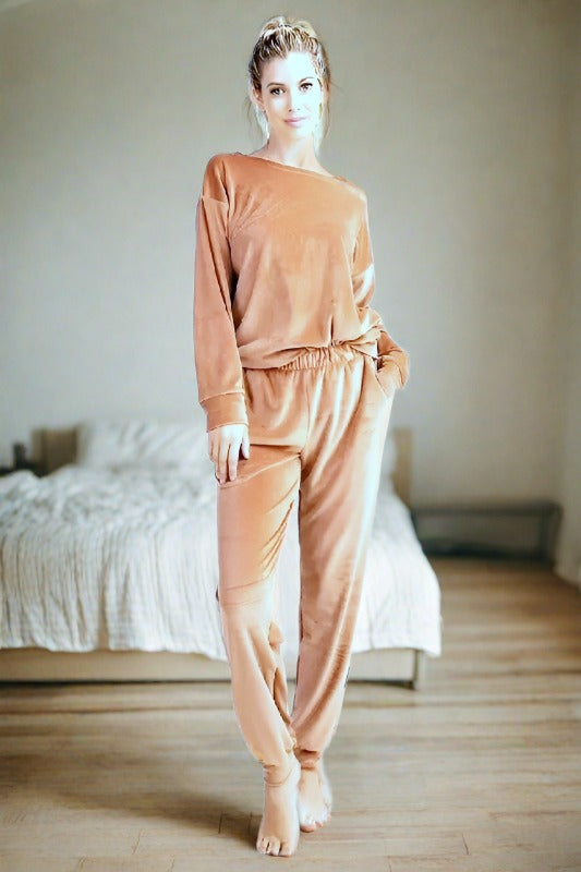 Velour Lounge Jogger Pants USA Made - Cinnamon