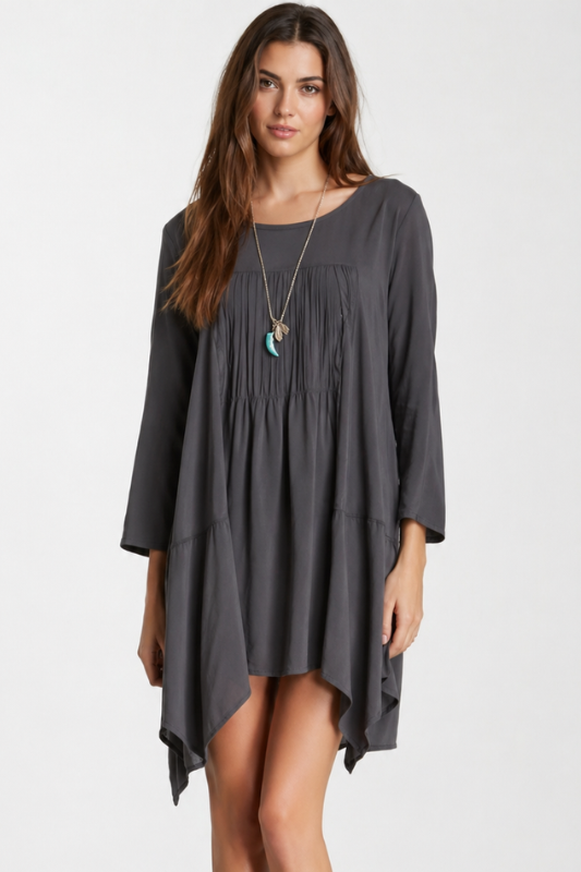 Monoreno Arrow Embroidered Handkerchief Tunic - Charcoal