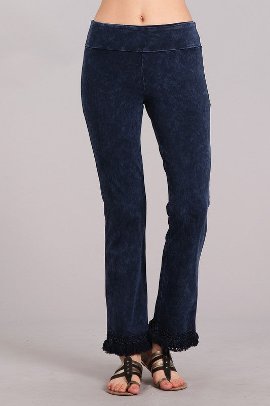 Chatoyant Mineral Wash Ankle Fringe Hem Pants - Many Colors