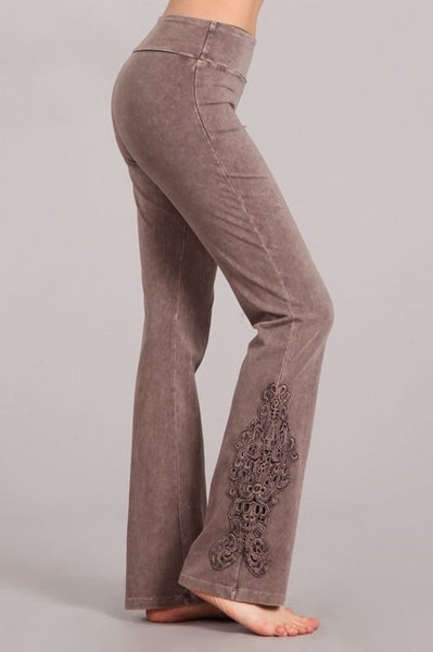 Chatoyant Slim Bootcut Crochet Lace Detail Soft Pants