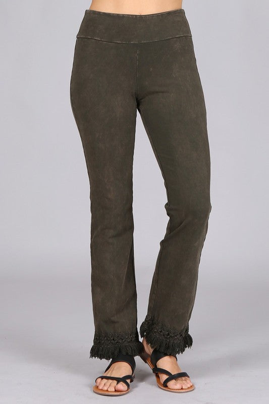 Chatoyant Mineral Wash Ankle Fringe Hem Pants - Many Colors