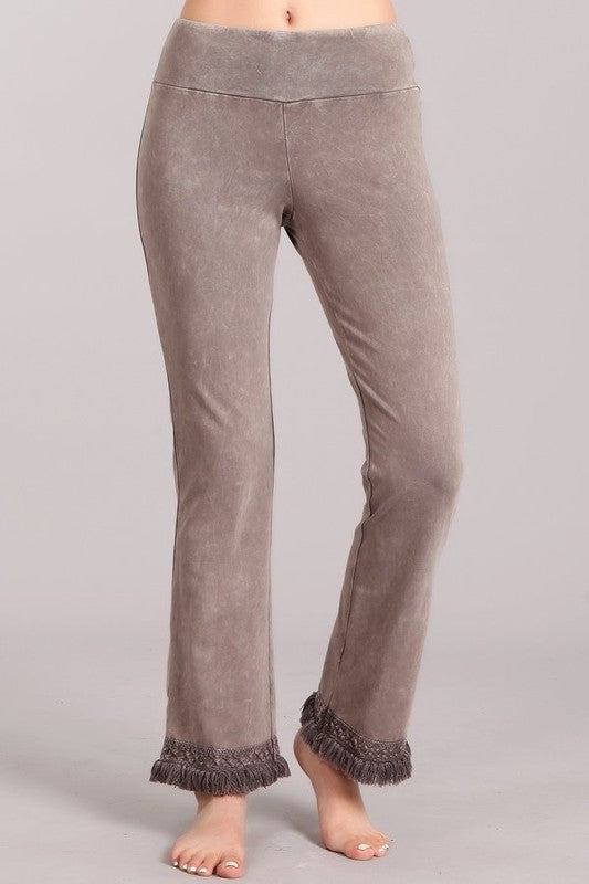 Chatoyant Mineral Wash Ankle Fringe Hem Pants - Many Colors