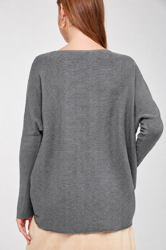L Love Dolman Pullover Sweater - Heather Gray