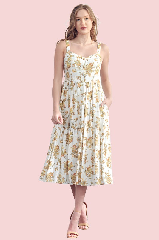 Polagram Overall Straps Buttons Midi Dress - Ivory