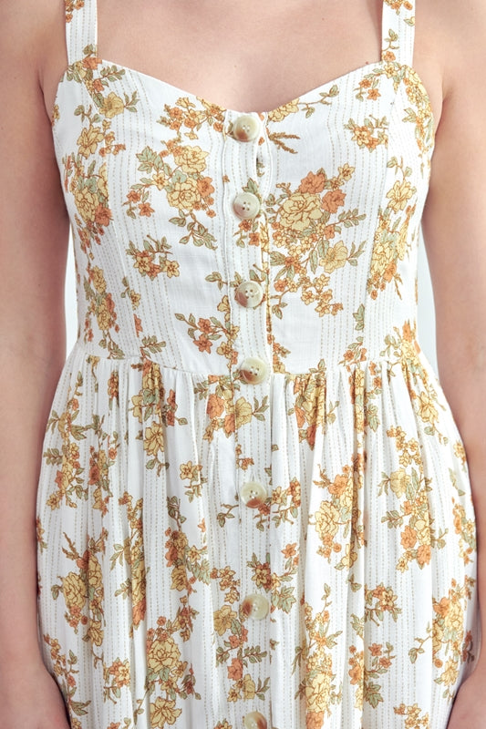 Polagram Overall Straps Buttons Midi Dress - Ivory