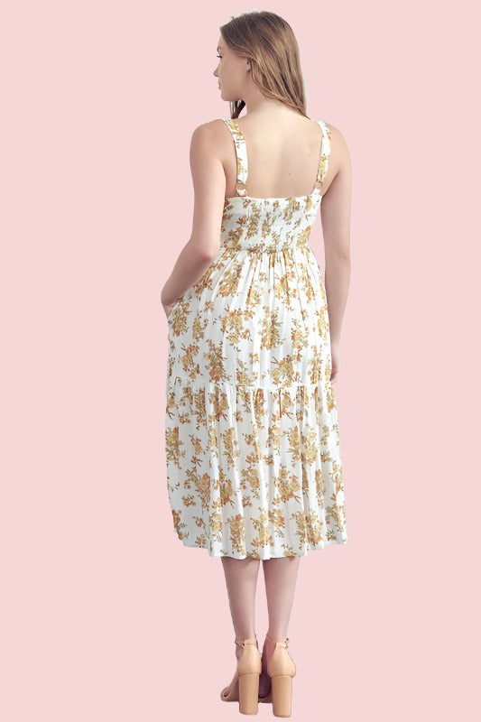 Polagram Overall Straps Buttons Midi Dress - Ivory