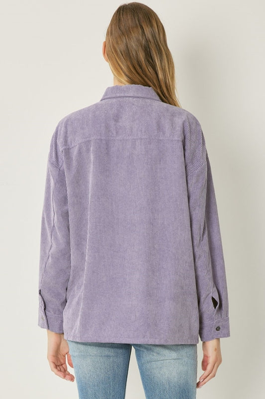 Entro Corduroy Button Down Top - Purple Haze