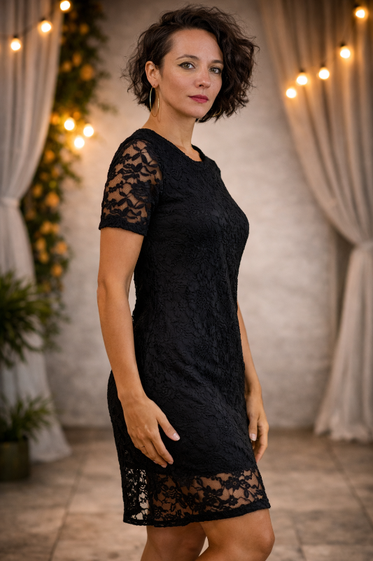 Ezra Floral Lace Shift Dress – Sheer Sleeve Boutique Dress