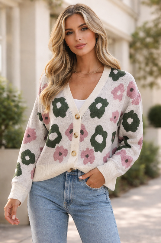 Jacquie the Label Intarsia Oversize Cardigan Sweater - Natural