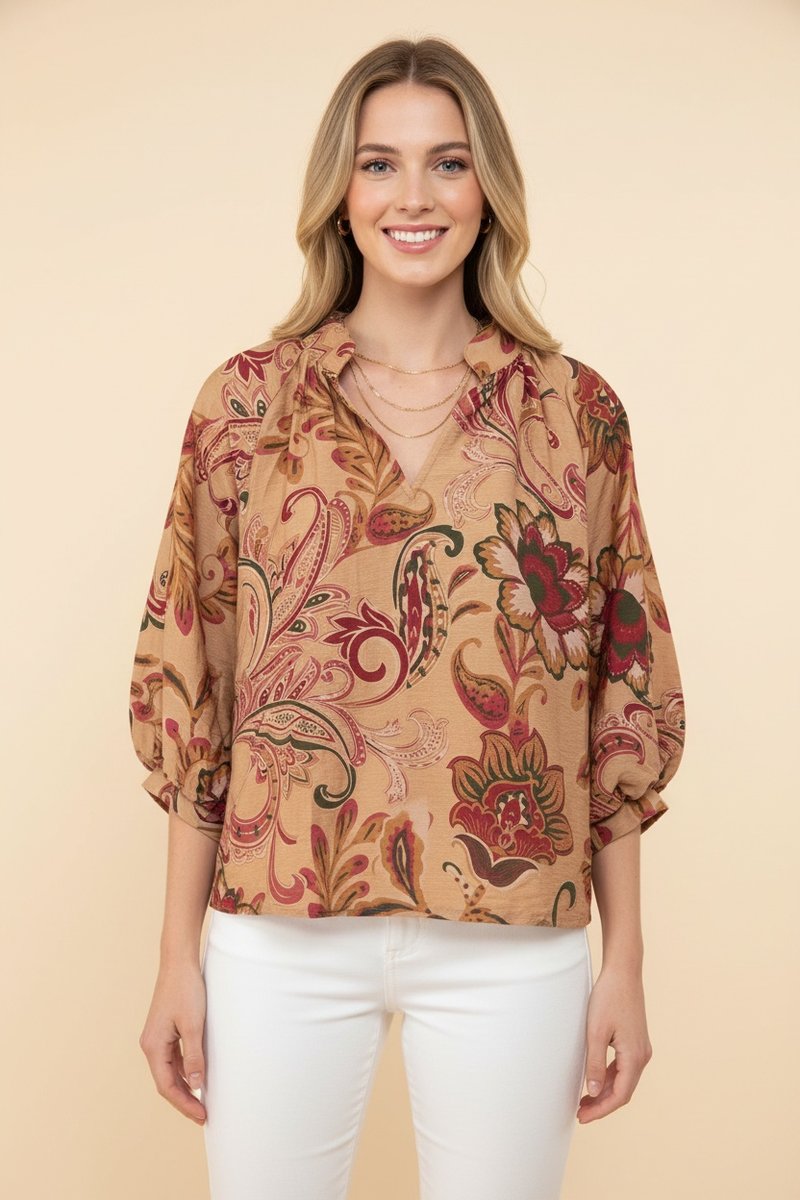 Heimish Bohemian Paisley Balloon Sleeve Blouse
