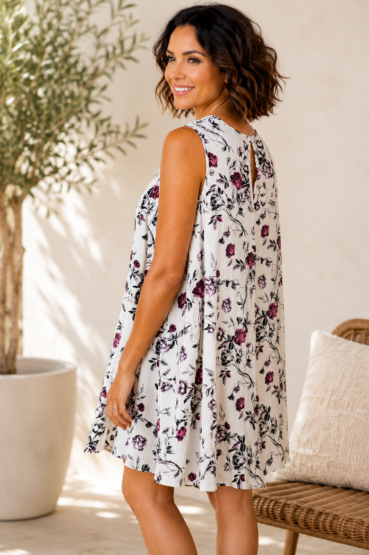 Entro Vintage Lace Floral Swing Dress - Off White