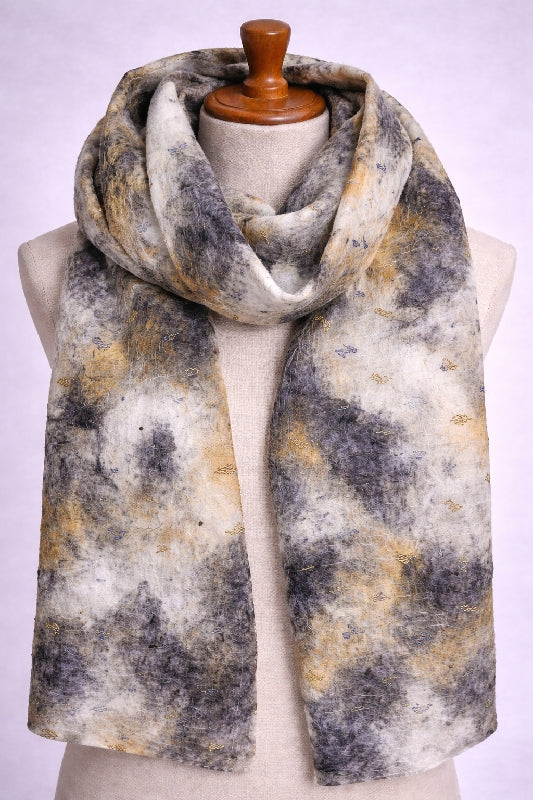 Merino Wool Silk Felt Upcycle Art Sari Scarf - Multiple Colors
