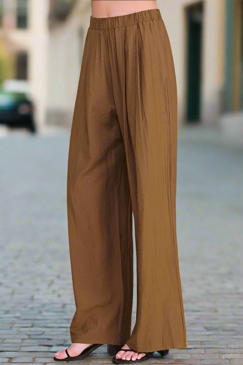 SALE Allie Rose Classic High Waist Loose Pants - Bronze Brown