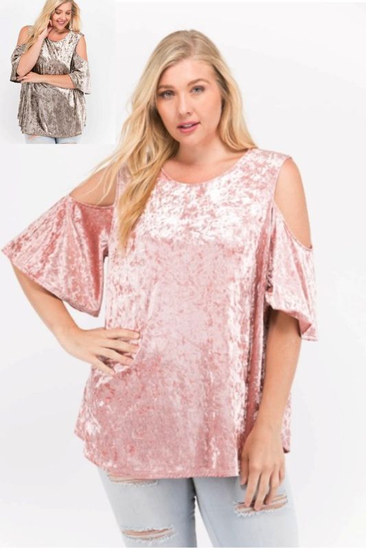 Janette Plus Crushed Velvet Top - Mauve or Mocha