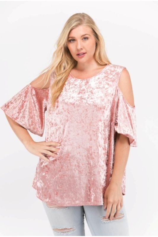 Janette Plus Crushed Velvet Top - Mauve or Mocha