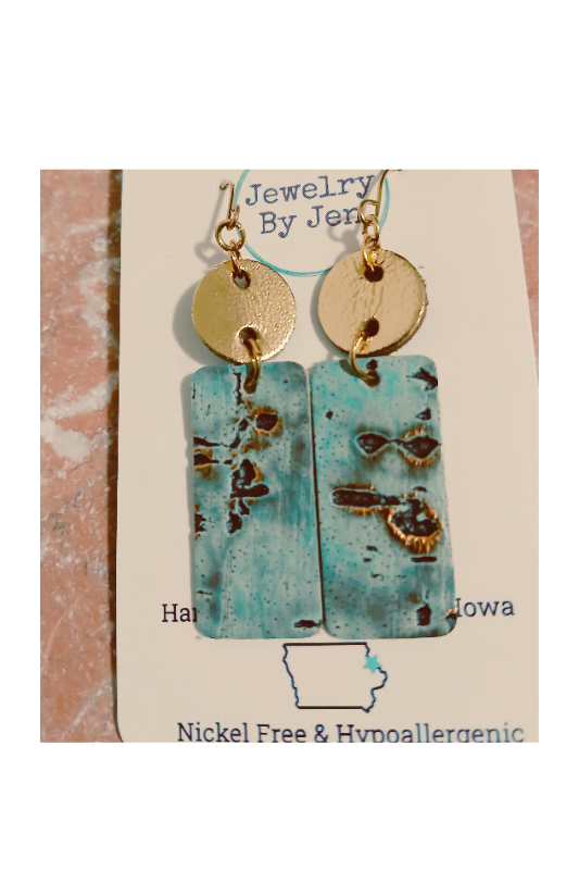 Small Leather Bar Earrings - Gold & Turquoise Wildwood