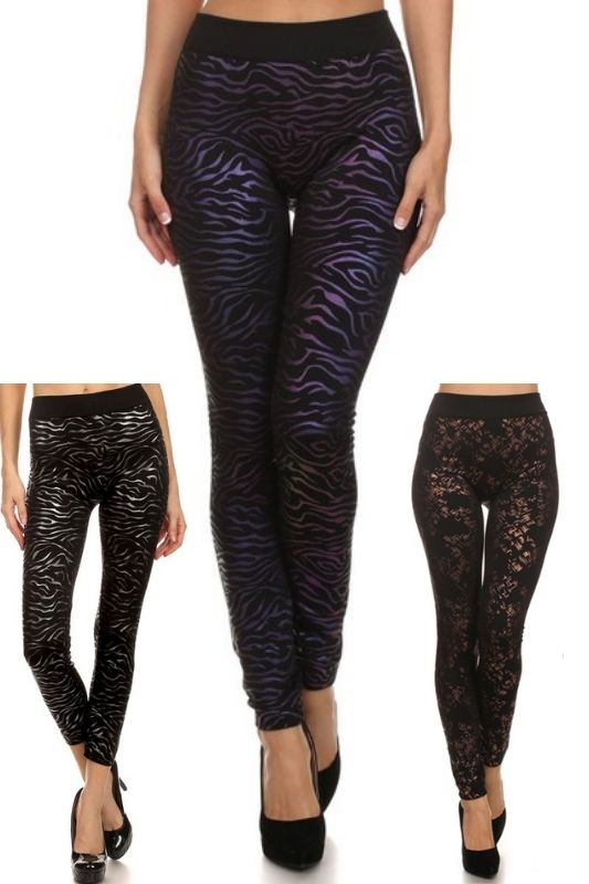 Yelete Fleece Party Leggings - Foil Print