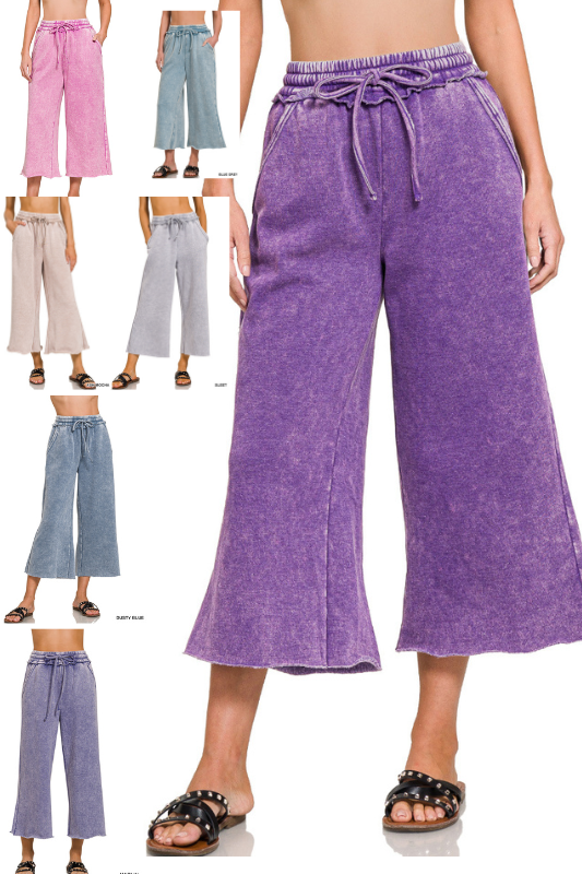 Zenana Acid Washed Fleece Palazzo Pants