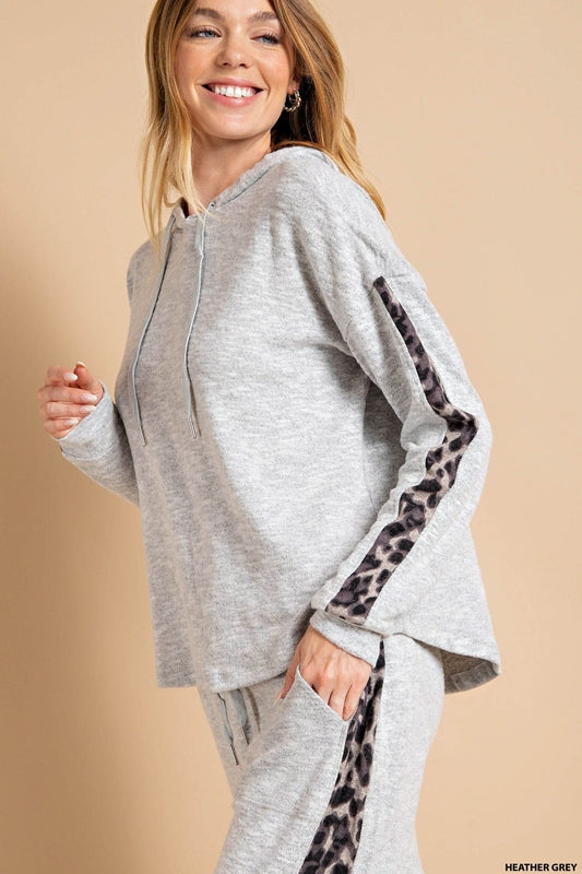 Kori Animal Print Stripe Hoodie - Heather Gray